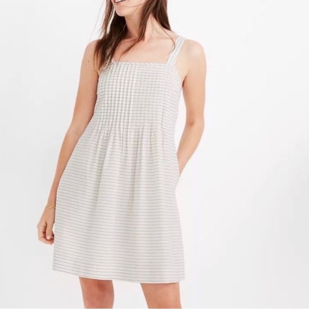 NWT Madewell Pintuck Sundress in Stripe 4 White Blue